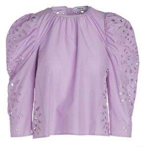 NWT Thakoon Cotton and Silk Eyelet Gathered Blouse in Lilac